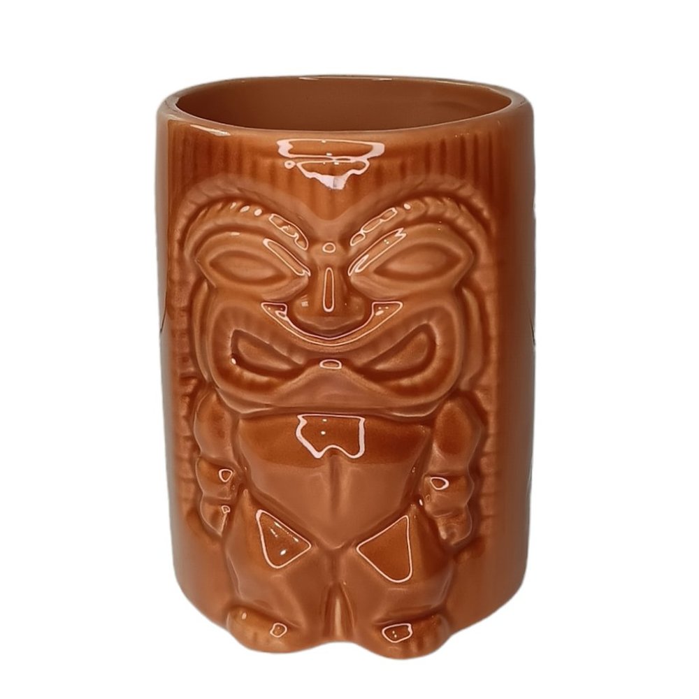 Tiki Mug Ceramic Coffee Cup Orange Brown Color Polynesian Symbols